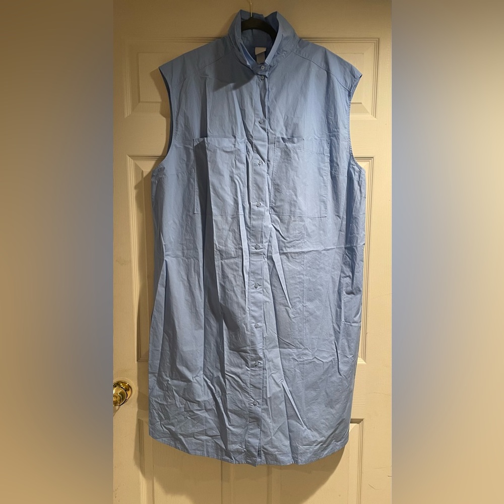 H&M blue shirt dress. NWT. Button down. Sleeveless. Roomy fit. Blue. XL.